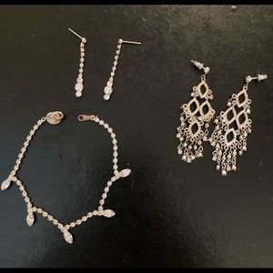 Rhinestone bracelet and earrings